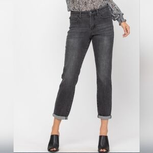 Judy Blue Black Handsand Cuffed Boyfriend Jeans JB88130